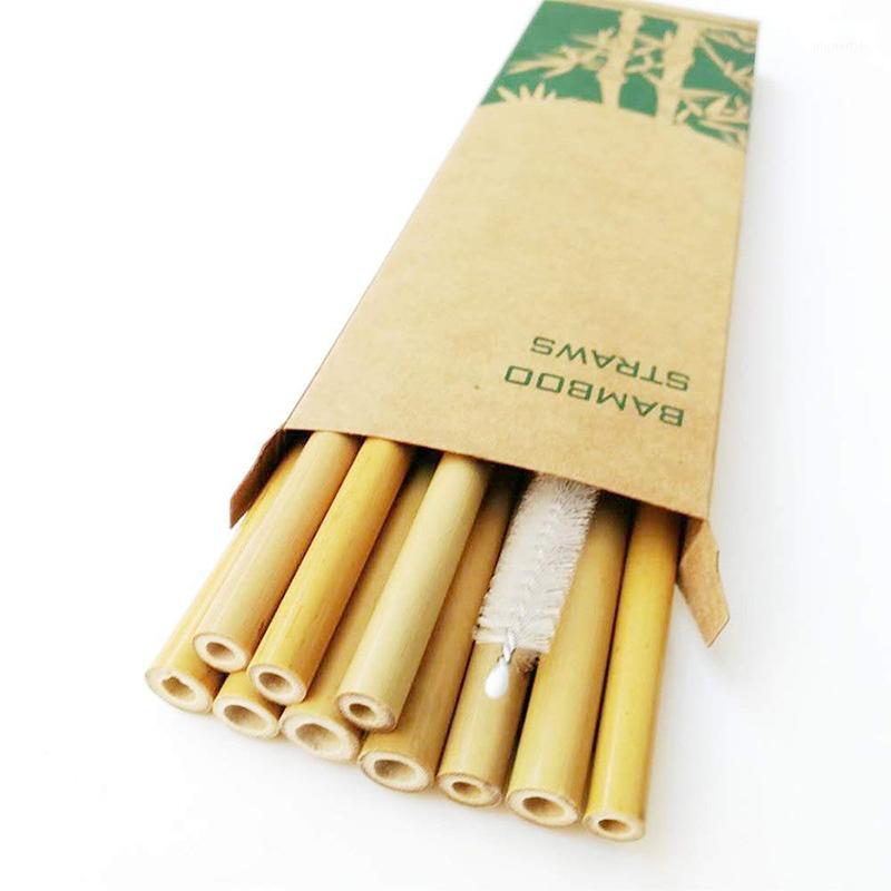 

UPORS 10Pcs/Set 8inch Eco Friendly Natural Organic Bamboo Straw Set Straw Reusable Drinking Straws with Case Brush1