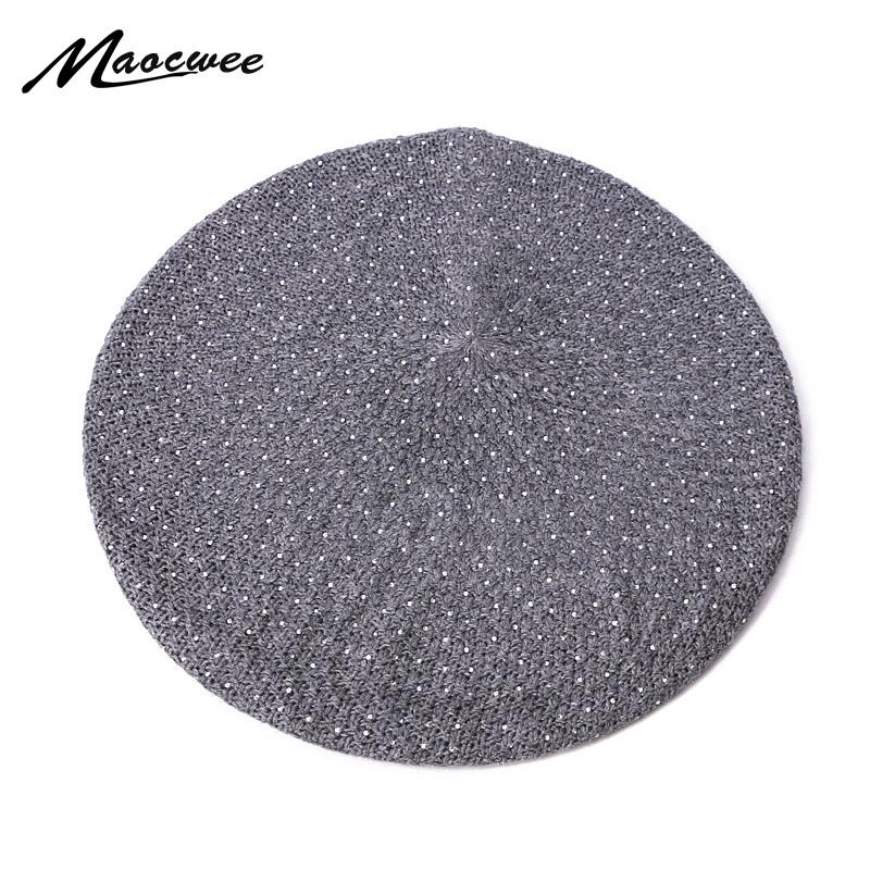 

Fashion Artist Women Beret Hat With Diamond Solid Color Brand Winter Warm Female Wool Caps Boina Berets Lady Casual Beanie Hats