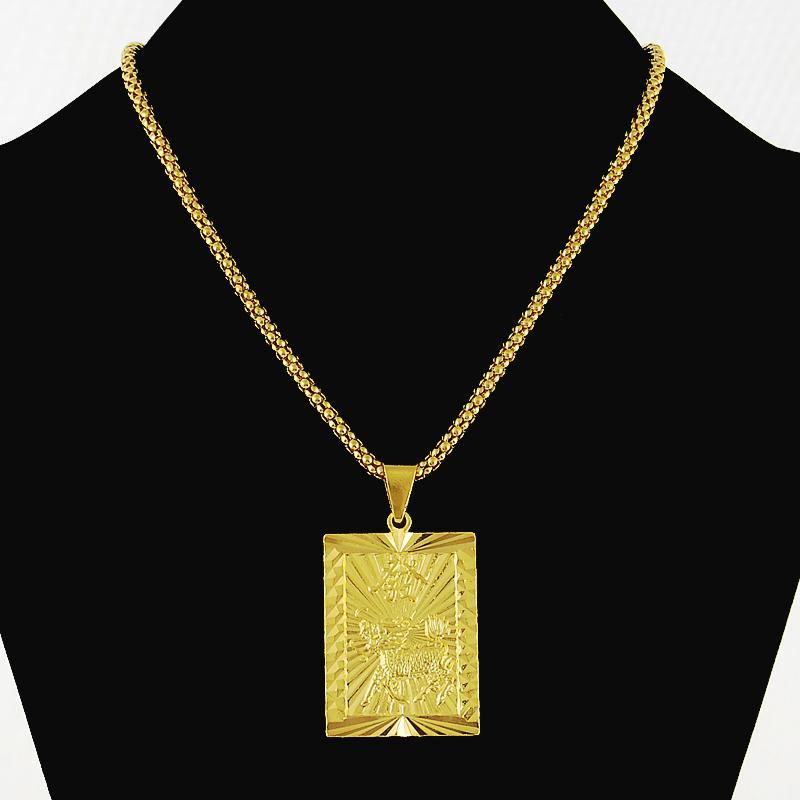

Men's Boy's Fashion Hiphop Jewelry 24K Pure Gold Color Square Pendants Necklace Vintage Gold Plating Necklaces Popcorn Chain1