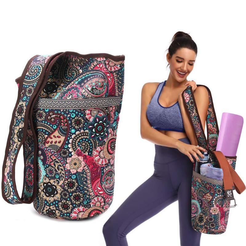 

Printed Yoga Bag Canvas Waterproof Multi-function Storage Bag Yoga Mat Portable Pilates Dance Backpack Fitness Mat Case, Purple