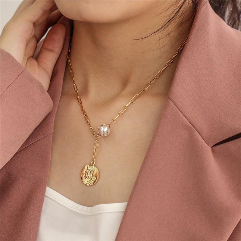 

Chic Pearl Necklace For Women 2020 New Stainless Steel Retro Baroque Pendants Chain Punk Antique Jewelry Gift Sexy Trendy Choker