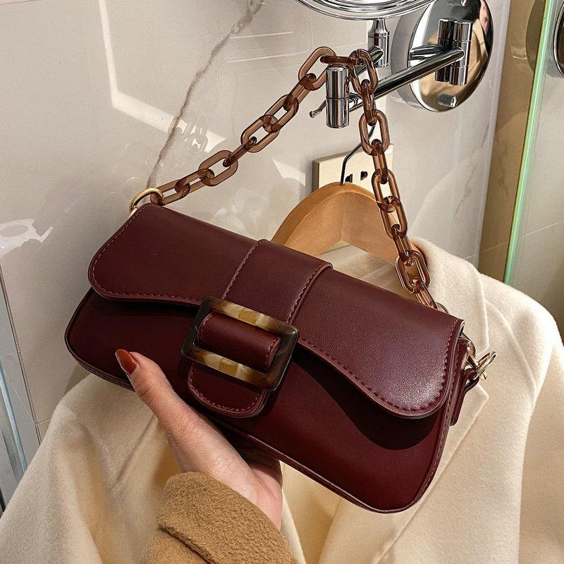 

Brand Designer Chain Handbags for Women 2021 New High Quality PU Leather Crossbody Bags Female Small Shoulder Bag Purses 6909, Black