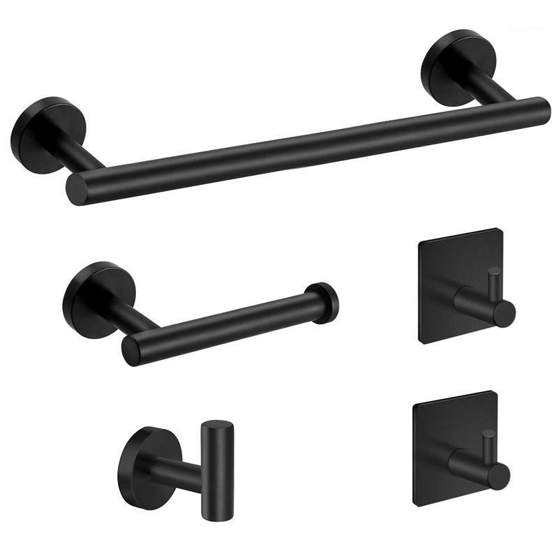 

New 5-Pieces Matte Black Bathroom Hardware Set Stainless Steel Round Wall Mounted - Includes 12 Inch Hand Towel Bar, Toilet Pape1
