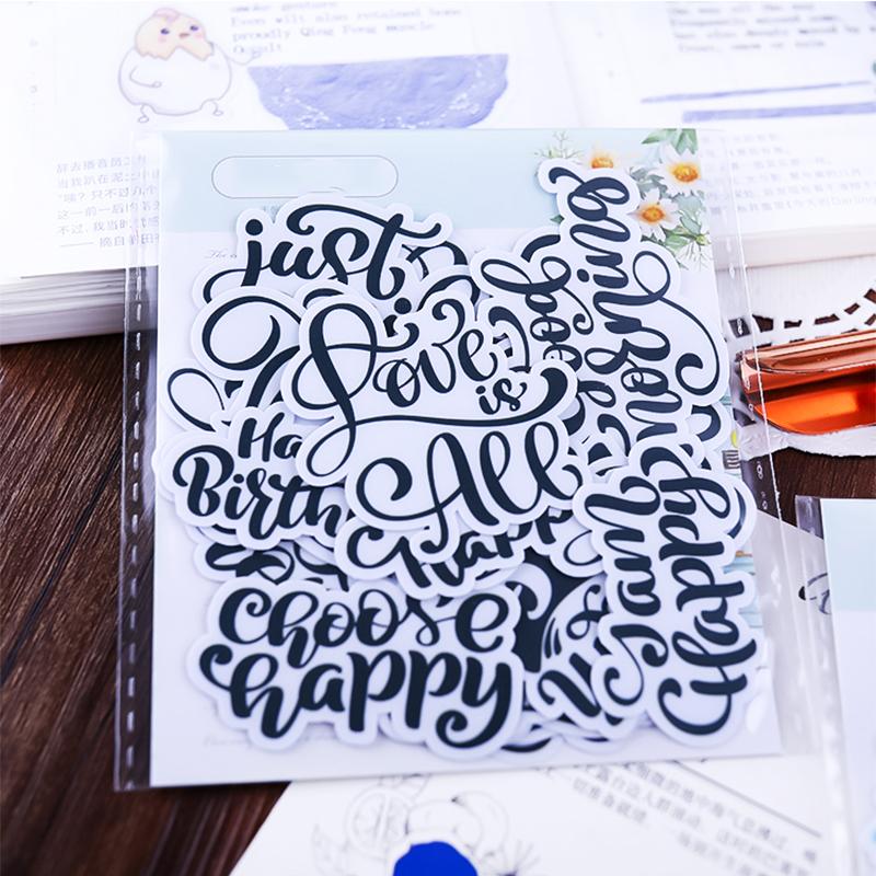 

20pcs/set Black and white floral English stickers DIY scrapbooking photo diary happy planner decoration stickers