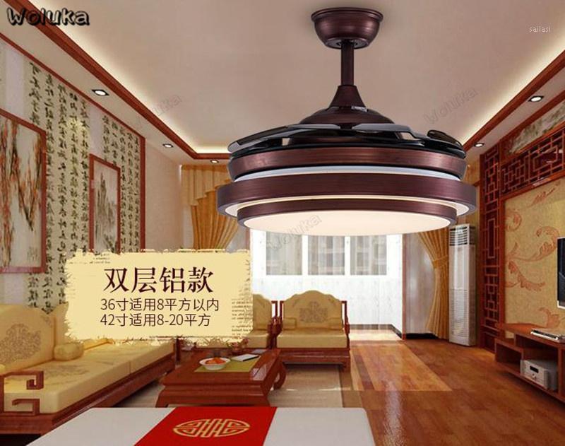 

New Chinese Invisible Dining Room Living Room Bedroom Modern Mute Remote LED Ceiling Fan Light CD50 W071
