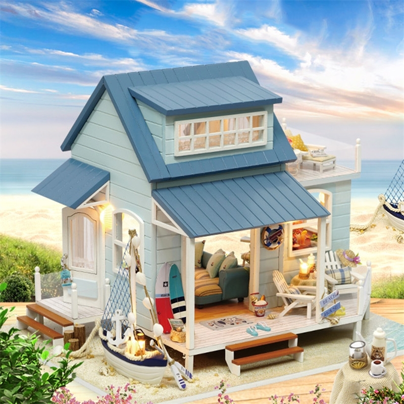 

DIY Doll House Wooden Doll House Miniature dollhouse Furniture Kit Toys for Kids Christmas Gift Caribbean Sea Creative House Kit Y200413
