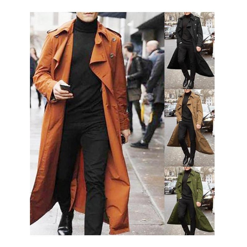 

Mens Autumn And Winter Lightweight Casual Long Sleeve Jackets Plain Button Down Lapel Neck Comfort Windbreaker Long Length Coats, Black