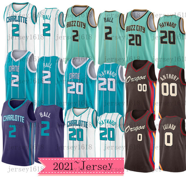 

2021 New Custom Men's 2 LaMelo Ball Gordon 20 Hayward Carmelo Anthony Damian 0 Lillard Terry 3 Rozier III Teal City Basketball Jerseys, Jersey