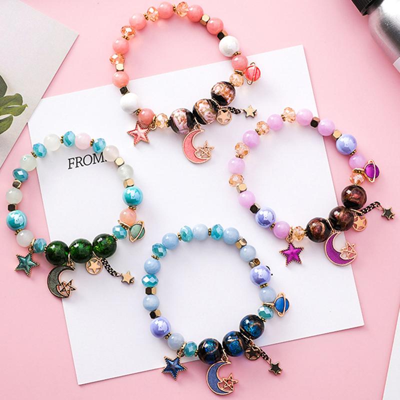 

2020 Fashion Summer Space Crystals Link Chain Stretch Charm Bracelets For Women Adjustable Party Jewelry Pulseras Mujer
