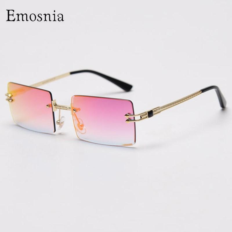 

Fashion Rimless Square Sunglasses For Women 2021 Trendy Small Rectangle Sun Glasses Travel Style UV400 Gold Red Shades for Men