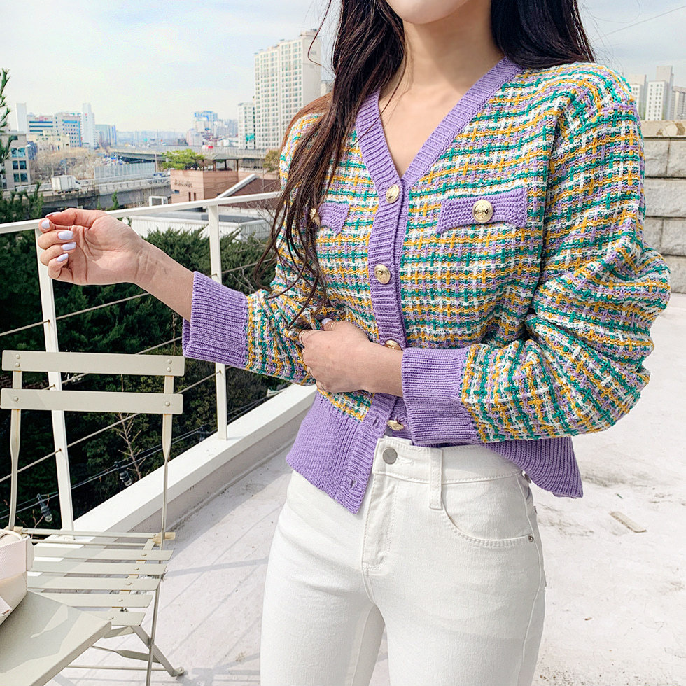 

2021 New Women Autumn Plaid Sweater Winter v Neck Kawaii Knitted Cardigans Girls Casual Loose Outwear Korean Chic Tops 5wri, Pink
