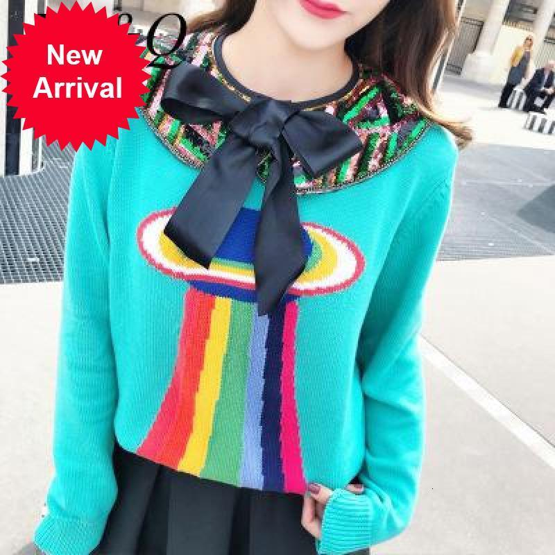 

New Brand 2021 Designer Winter Blue Track Feminine Beads Pullovers Sweater Long Sleeves Sequins Christmas Jumper Tops Clothes WAL6, Beige