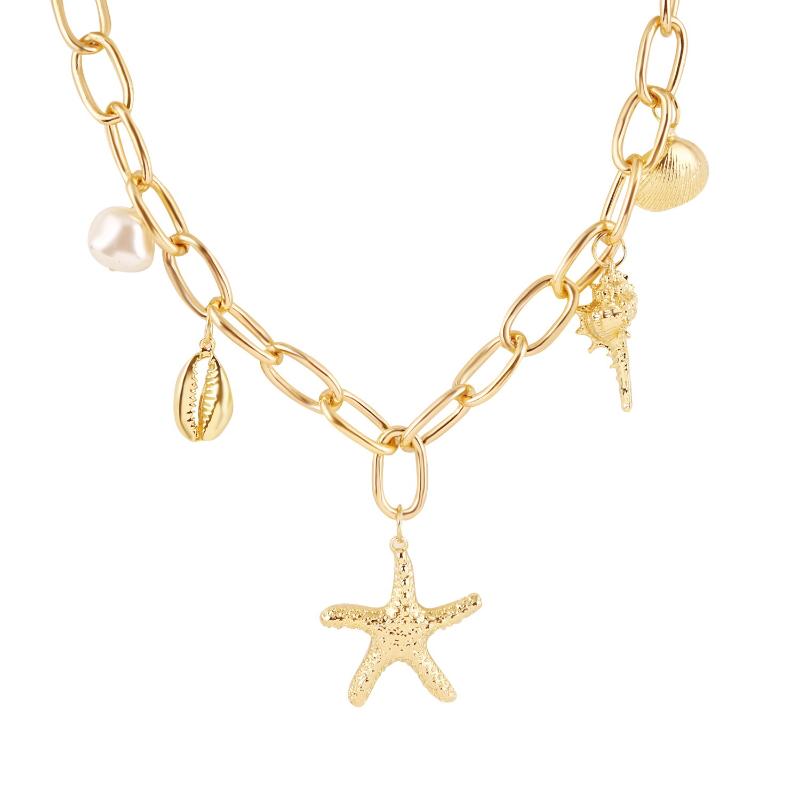 

Cross-border new accessories starfish conch necklace European and American explosion models alloy color shell necklace female