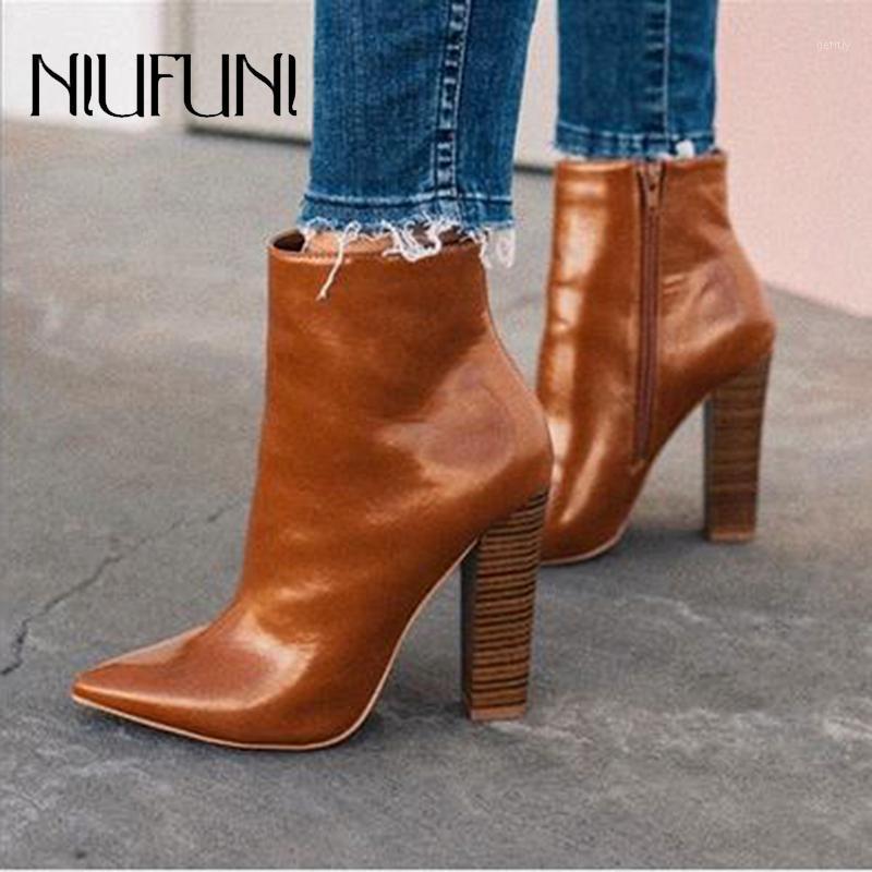 

Women's Ankle Boots Plus Size 35-42 Pointed Toe Solid Color High Heels Zipper Warm Slim Shoes For Women NIUFUNI Botas mujer1, Brown
