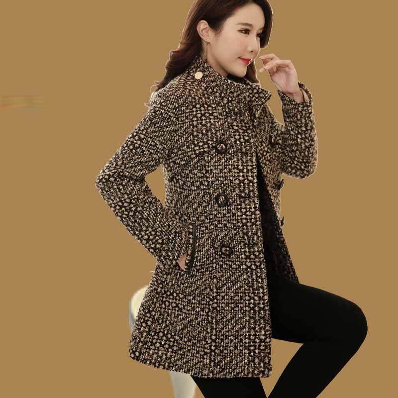 

Middle-aged Women's Plaid Coat 2020 Winter Wool Jacket Long Coats For Ladies Woollen Autumn Jackets Korean Thickening Clothes, Coffee lattice
