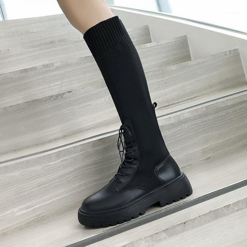 

Platform Boots Women Wedge Knee High Boots Winter Ladies Shoes Leather Riding Zipper thick bottom Long Autumn Fall 20201, Black