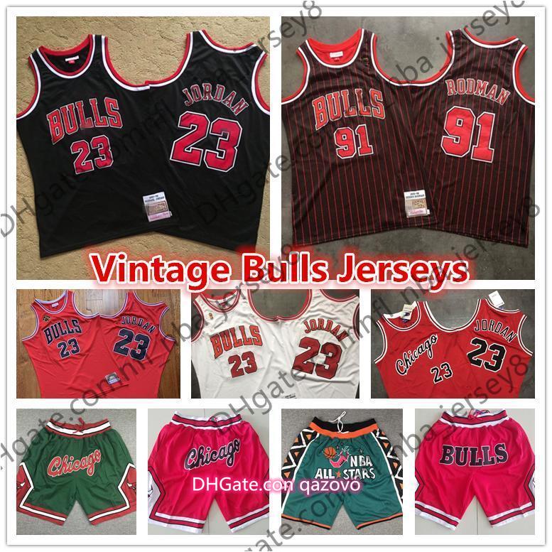 

23 Mens Red Throwback Authentic Vintage Chicago nba Bulls Jersey 33 Scottie Pippen Shorts 91 Dennis Rodman Basketball Jerseys, Black;red