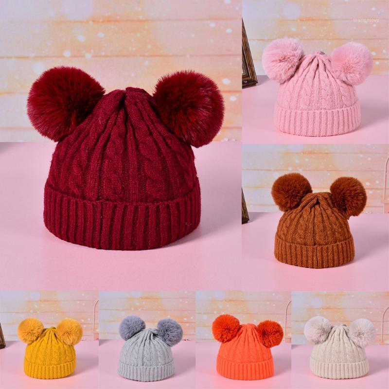 

Beanies Baby Hat Pompon Winter Children Hat Knitted Cute Cap For Girls Boys Casual Solid Color Girls Baby#p31, Red