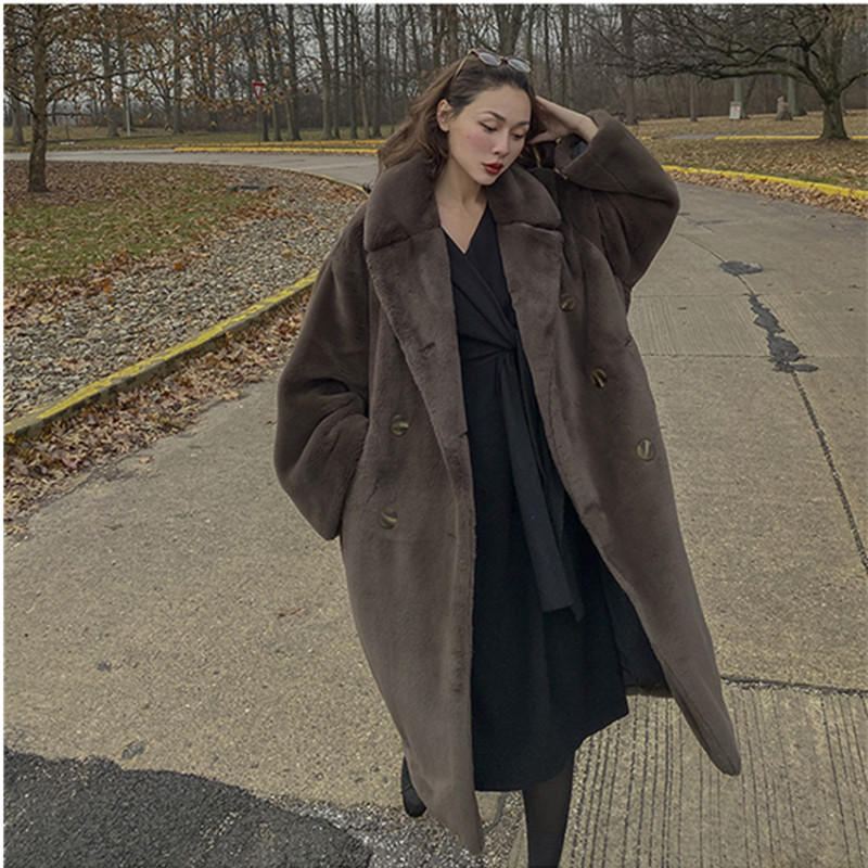 

2021 New Le Palais Original Female Autumn Vintage Casual Fashion Brown Fleece Streetwear Long Coat CSO1, Chestnut brown.