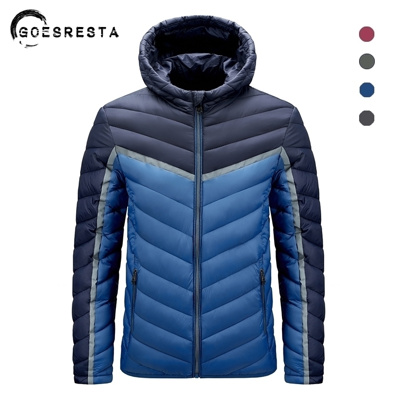 

New Winter Hoodied Parkas Men's Jacket Contrast Color Casual Fashion Warm Zipper Pocket Cotton Coat Large Size Men Clothing 201027, Beige