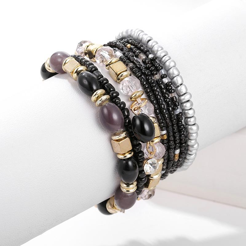 

8 pcs/set Bohemian Beads Crystal Wrap Charms Bracelets For Women Ethnic Multi-layer Imitation Natural Stone Bracelets Bangles