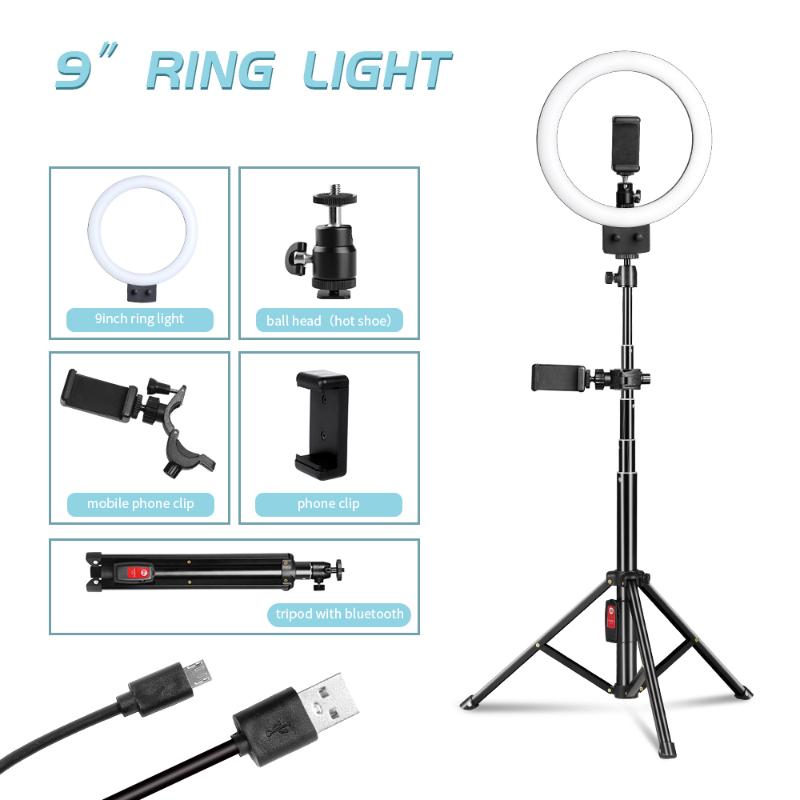 

9inch/23cm LED Selfie Ring Light With Tripod & Bluetooth,Photography Ring Lamp For Youtube Makeup Video Light