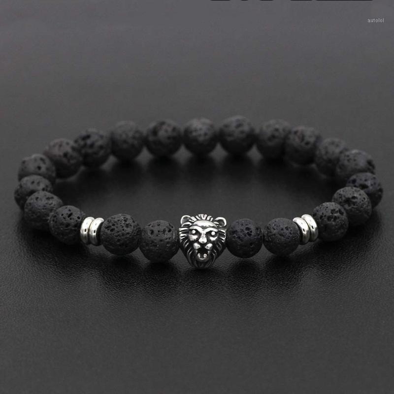 

Fashion Stainless Steel Charm Skull Lion Buddha Head Beads Natural 8mm Lava Stone Stretch Bead Bracelet For MEN&WOMEN Jewelry1