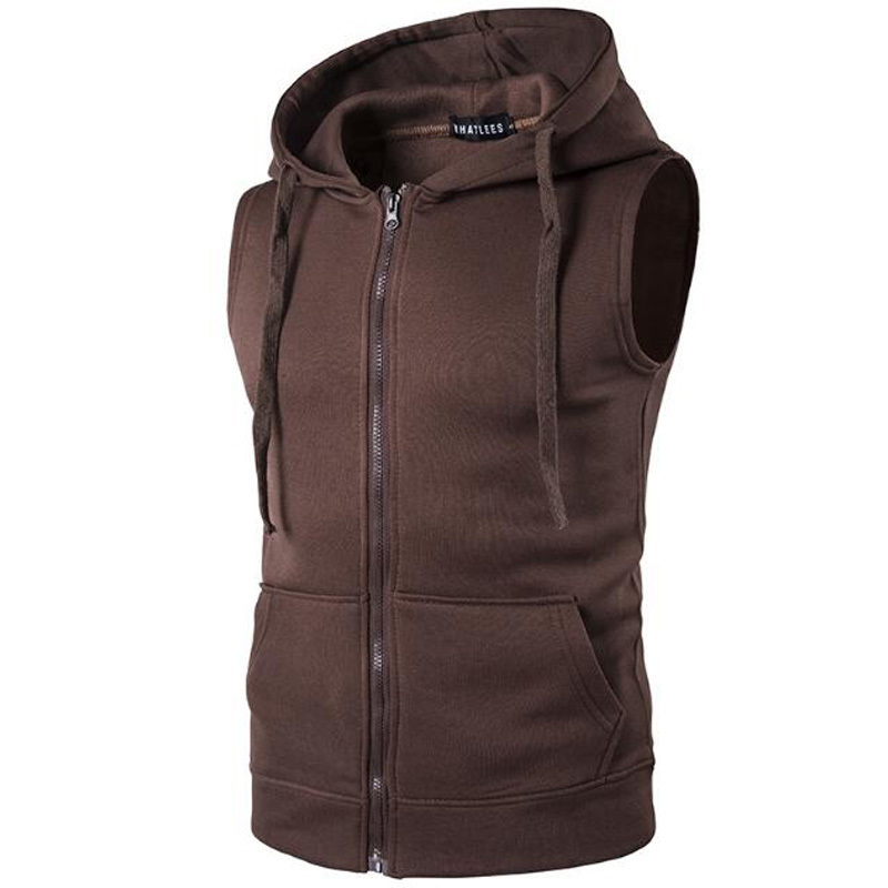 

2021 Shierxi Waistcoat New Hoodie Zipper Pocket Sweat Jacket with a Hood Man's Clothing Vest 6oog, Brown