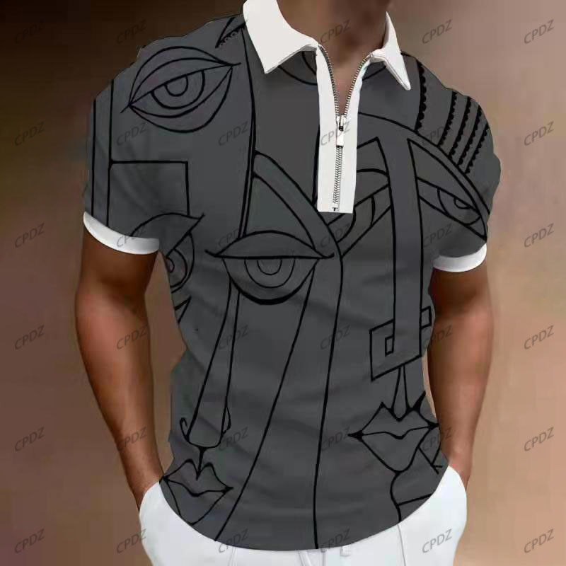 

zipper lapel Mens Polos Dry Fit breathable Homme summer poker printing Tactical Golf grid shirts tees mix color short sleeve solid Plaid printing Street Trend Polo, 59