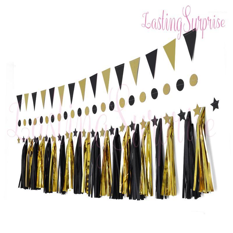 

Set Of Black Gold Paper Tassel Star Garland Circle Valentines Day Glitter Hanging Banner Home Decoration Party Photo Props1