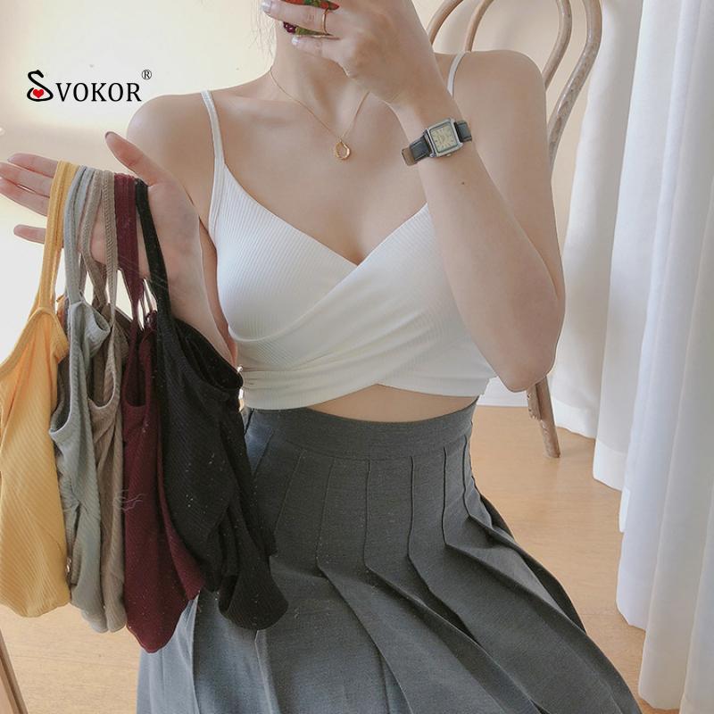 

SVOKOR Cross Chest Camis Top Women Sexy Deep V-Neck Backless Tube Top Korean Version Seamless Push Up Camisole, Red