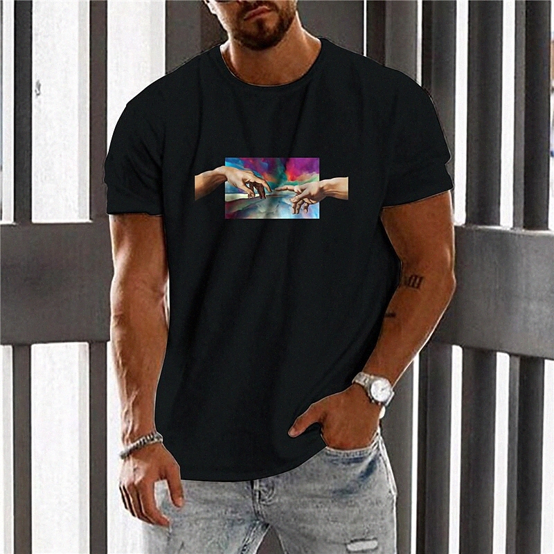 Men's Unisex T shirt Hot Stamping Graphic Prints Oil Painting Hand Crew Neck Casual Daily Print Short Sleeve Tops Basic Designer Big and Tal