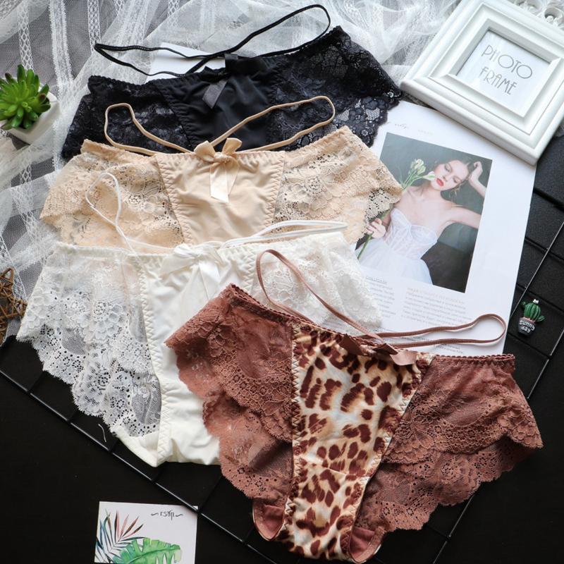 

Sexy Panties Women's Allure Lace Women's Underwear Lace Up Low Waist Leopard Print Underwear Breathable Briefs BABEICUI, Heise