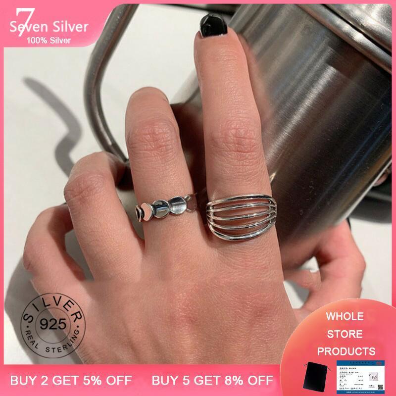 

Cluster Rings Retro Thai Silver 4 Lines Creative 925 Sterling Female Resizable Opening, Golden;silver
