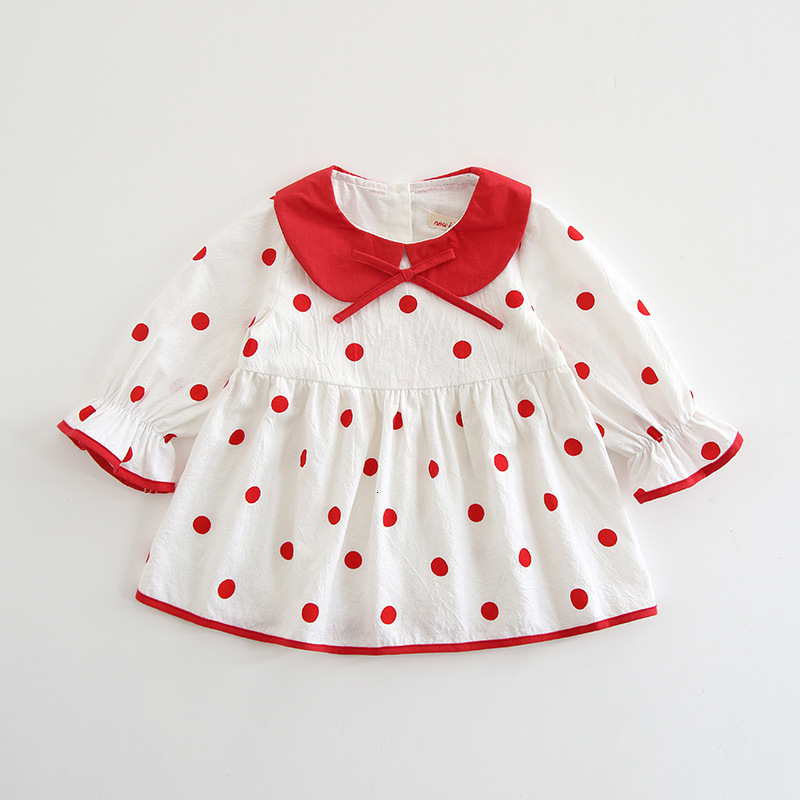 

2021 New Newborn Baby Peter Pan Collar Dots Es Girls Clothing Autumn Infant Clothes for Children Kids 2 Color 0-2t Rfkq, Gold