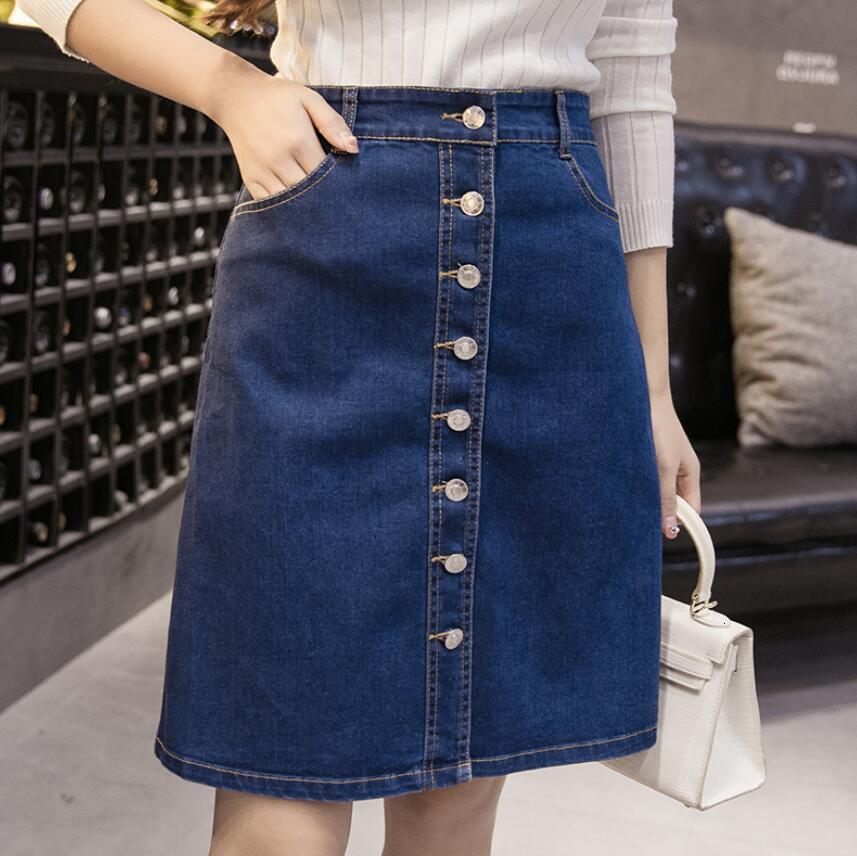 

High Button Waist Front Denim Female New Spring Summer Jeans Korean Women Blue Skirt Q19 T49n