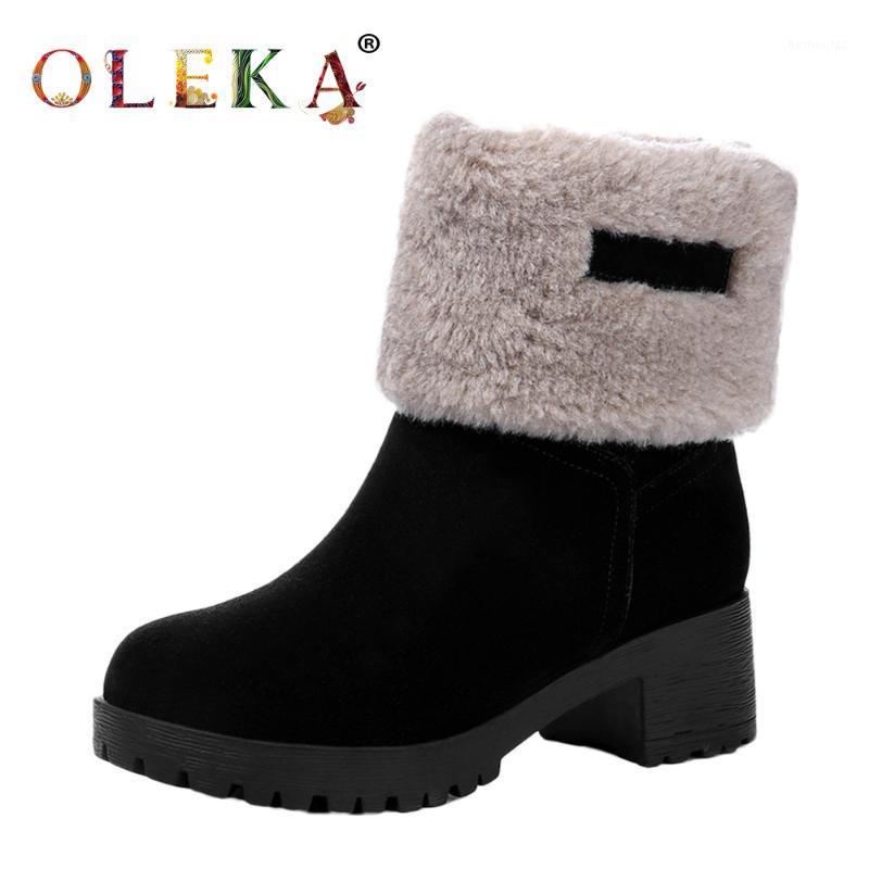 

OLEKA Mid-calf Winter Winter Boots Women Square Heel Rome Round Toe Boots Women Fashion Style Motorcycle New AS3421, Black