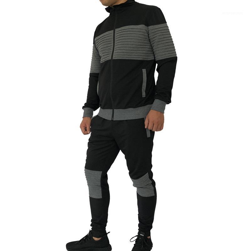 

2019 Spring Fold Hoodies Men Zipper Cardigan Hooded Sweatshirts Fashion Print Sportswear Men's Slim Fit Tracksuit 2-piece set1, Blue