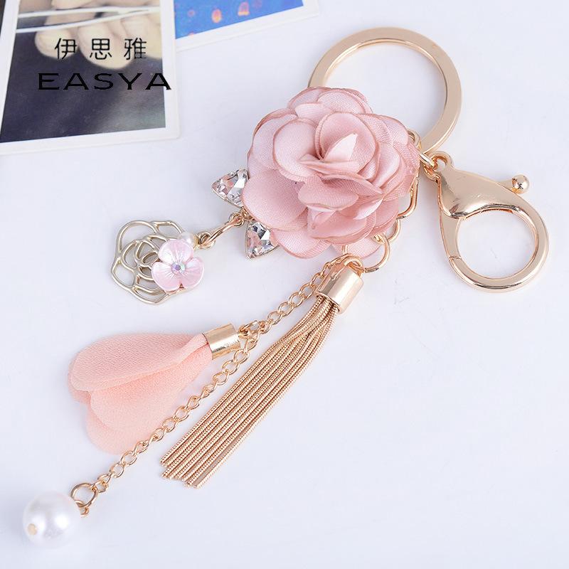 

Keychains Sell Small Fresh Cloth Key Chain Flower Tassel Ring Car Creative Bag