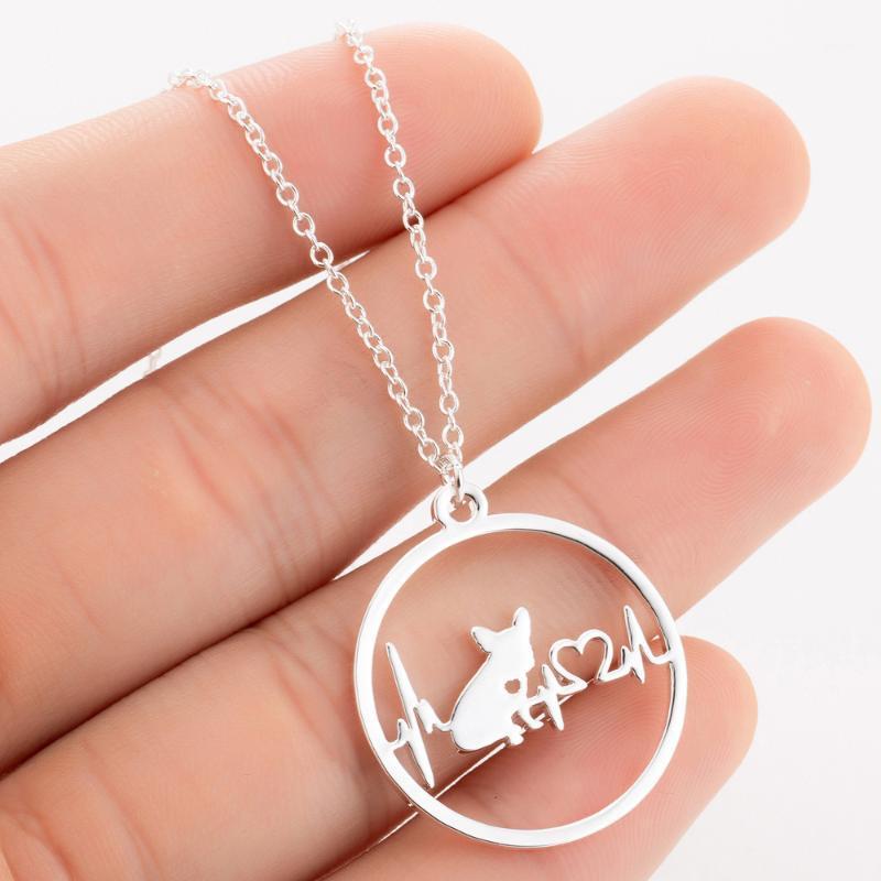 

Dogs Stainless steel Pendants Necklace Vintage Cute Animal Love Heart Heartbeat Necklace For Women Men Jewelry Gift1