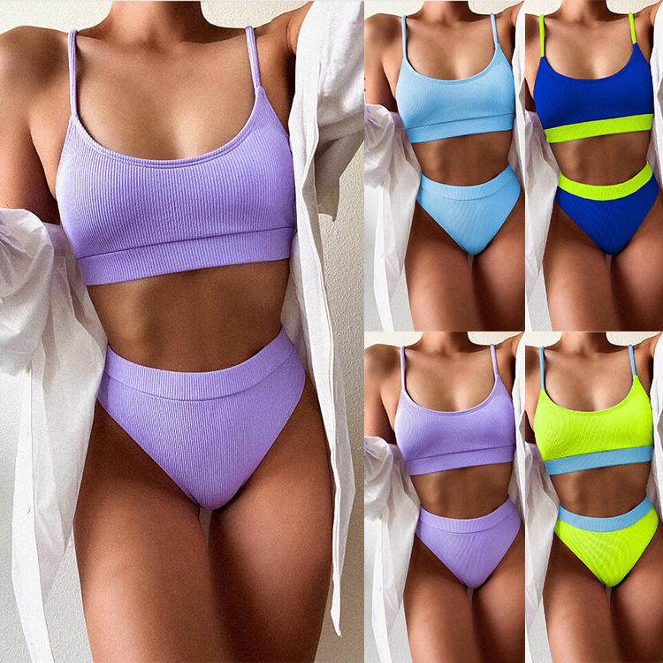 Nouveau chaud 2021 Sexy femmes deux pièces costumes ensemble maillot de bain bikini solide bandeau maillot de bain Bikini dames taille haute mail