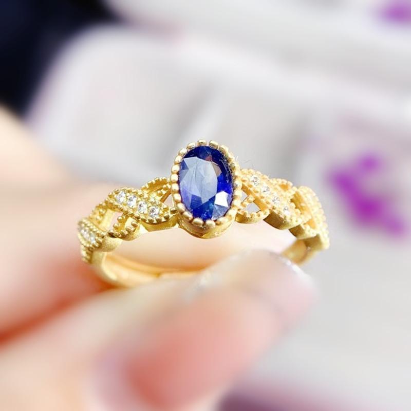 

Cluster Rings Natural Real Blue Sapphire Oval Ring Per Jewelry 925 Sterling Silver 4*6mm 0.6ct Gemstone Fine J21411, Golden;silver