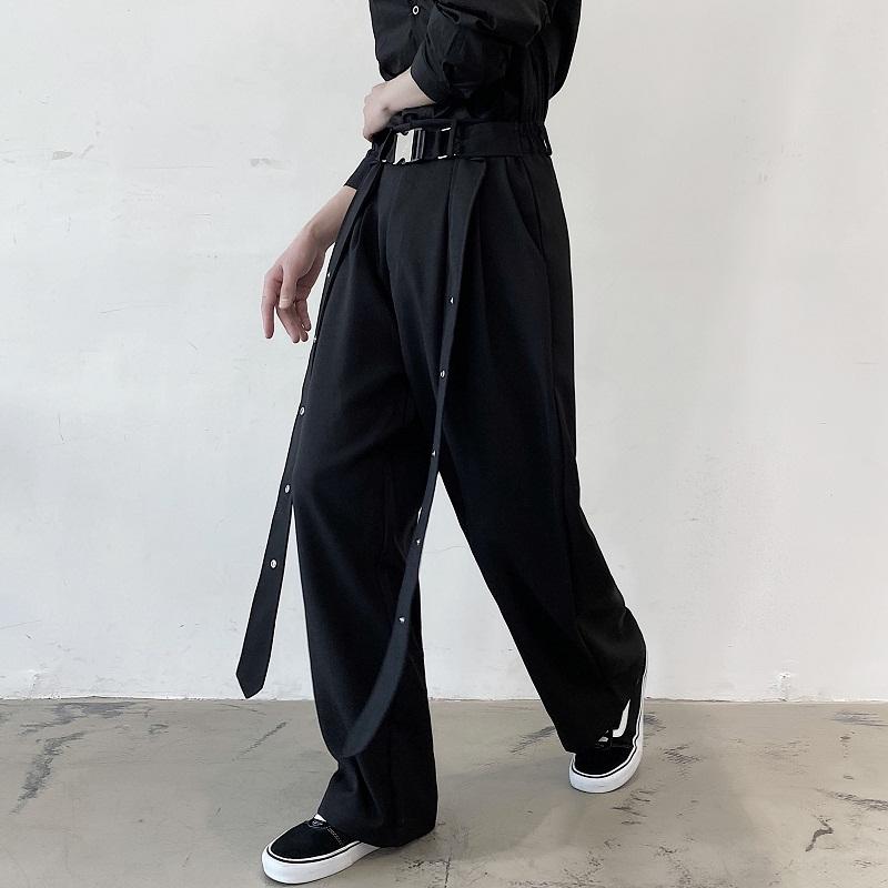 

2020 Summer England Style Unique Streamers Wide Leg Pants Men Casual Loose Wide Leg Pants for Men Trousera,size -XL, Black