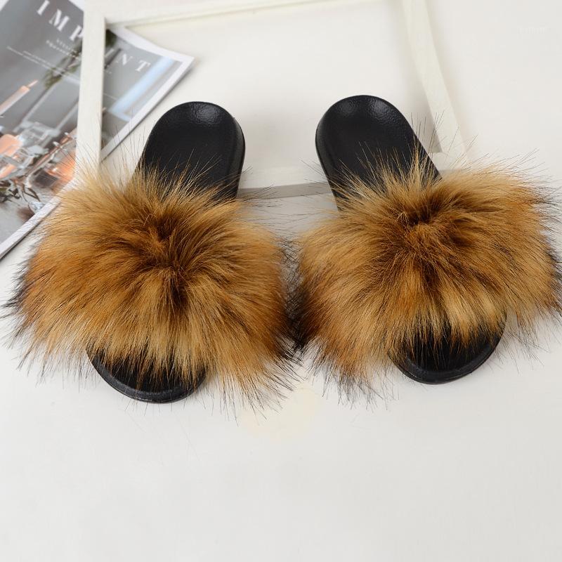 

Faux Fur Slippers House Furry Slides Home Summer Women Shoes Fluffy Plush Ladies Sandals Flip Flops Flat Outdoor Mule Big Size1, Beige