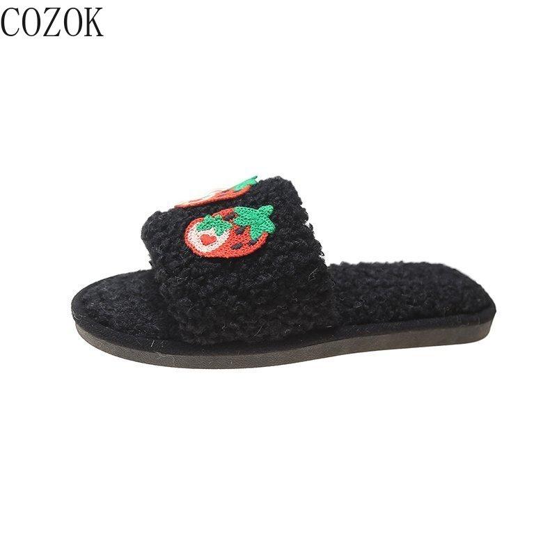 

Casual Winter Women's Slippers Fashion Applique Decoration Sweet and Cute Women's Shoes Open Toe Home Cotton Slippers, White