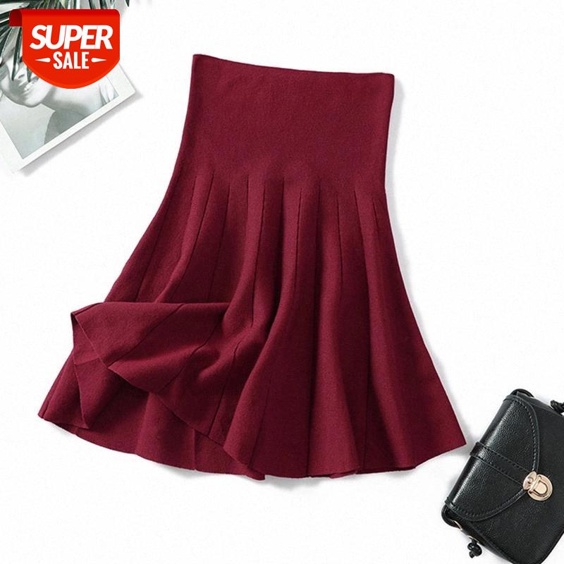 

Draped knitted short skirts women Autumn pleated mini skirt Elegant high waist female a-line streetwear winter skirt Black Grey #r97e, White;black