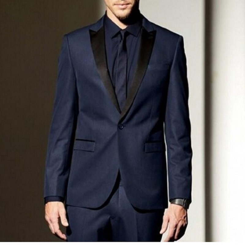 

New Arrival One Button Navy Blue Groom Tuxedos Groomsmen Tuxedo Jacket Men Wedding Prom Suits Bridegroom (Jacket+Pants+Tie, Black