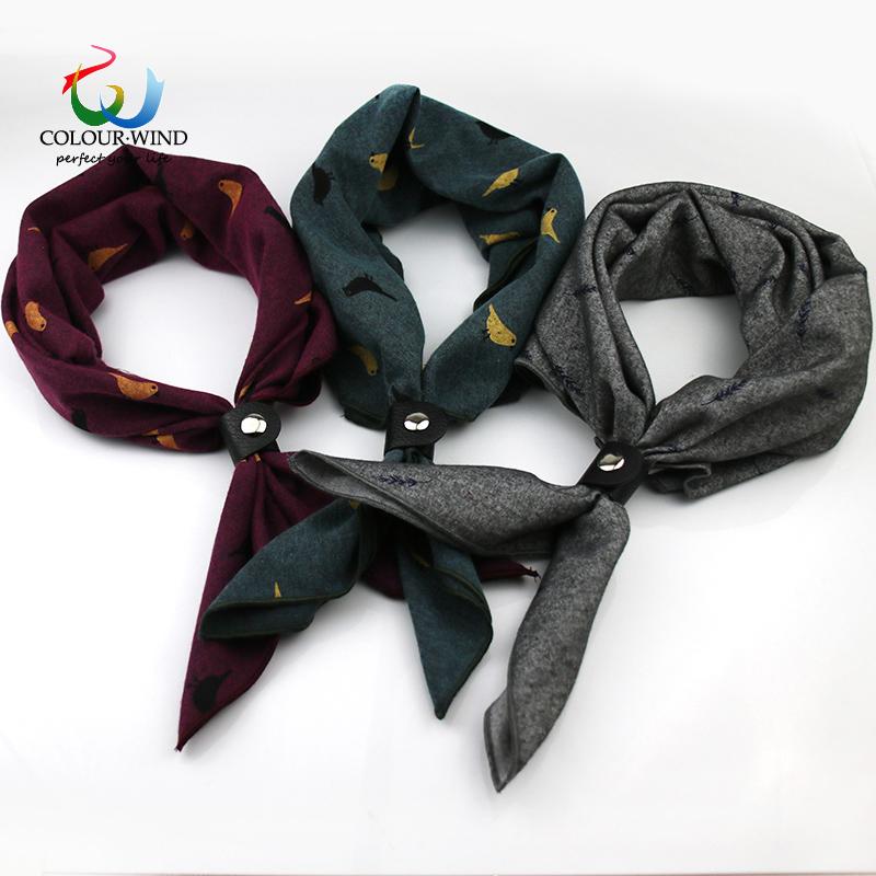 

2020 Genuine Arrival 60*60CM Cotton Women Scarf Birds Leaves Printed With Button Shawl Men's Neck Ware Suit Square Scarves Gift