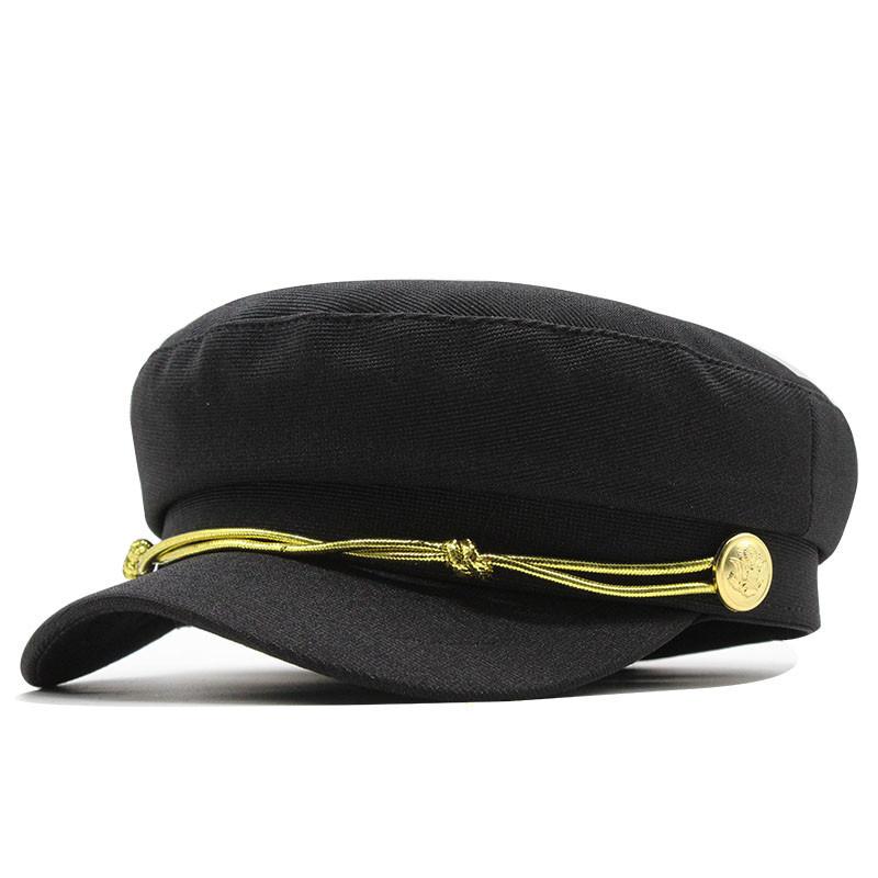 

Seioum Fashion Hat Autumn Winter Wool Sailor Hat For Women Men Black flat top Female travel cadet Captain Cap, White