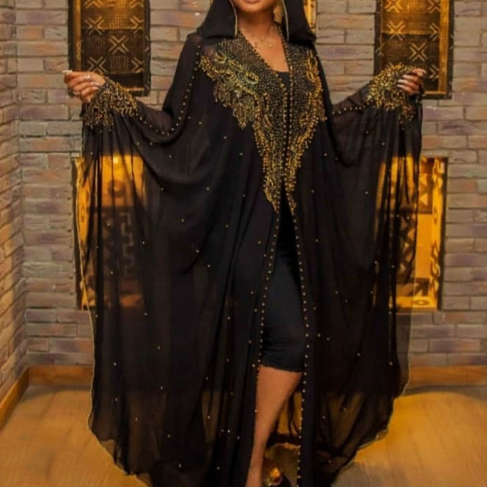 

2021 Beading Designer Dubai Long Luxury with Hood Women Bathrobe Muslim Cardigan the Turquoise Abayas Dress of Large Size E25v, Purple